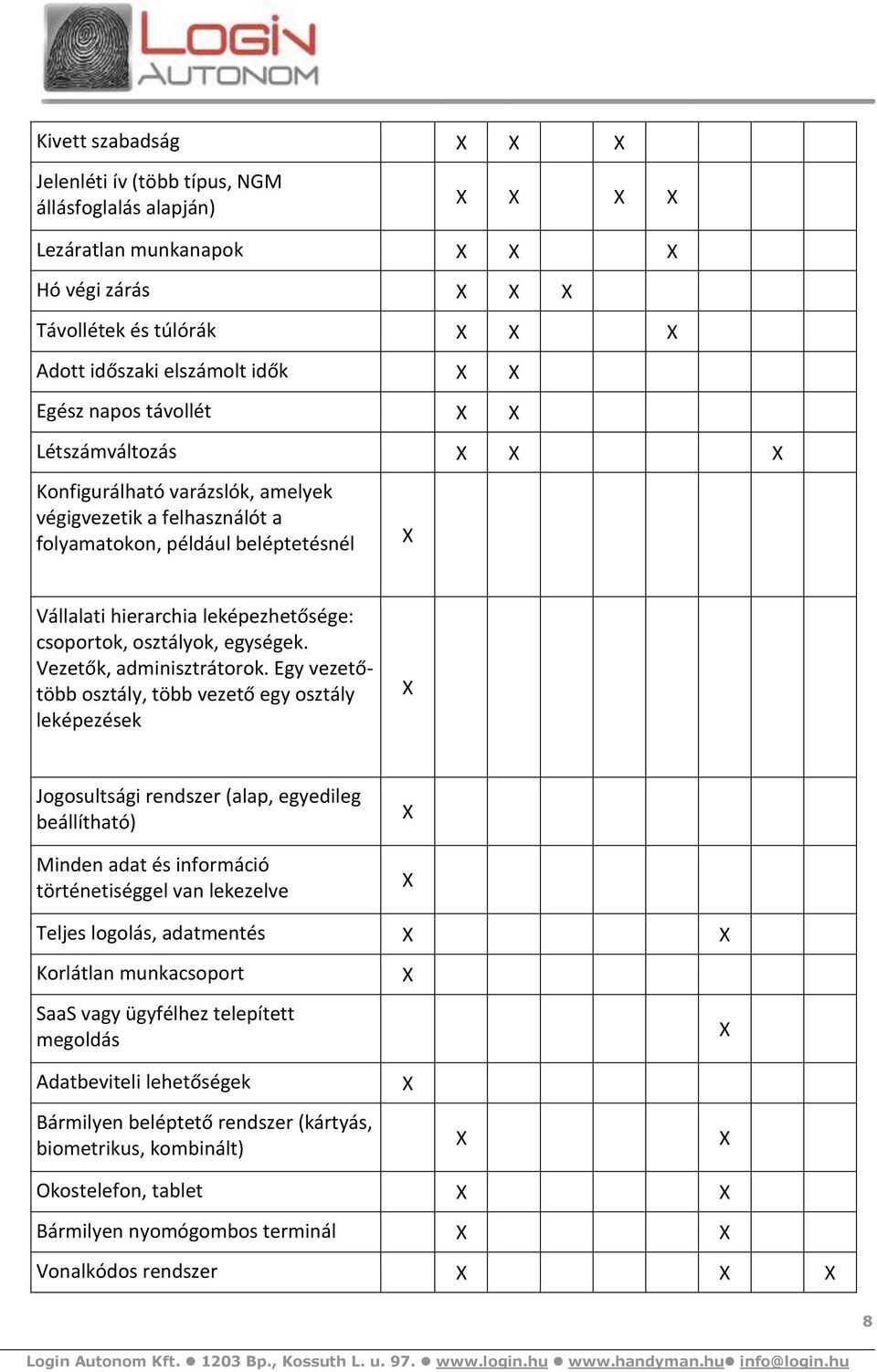 Egy vezetőtöbb osztály, több vezető egy osztály leképezések Jogosultsági rendszer (alap, egyedileg beállítható) Minden adat és információ történetiséggel van lekezelve Teljes logolás, adatmentés