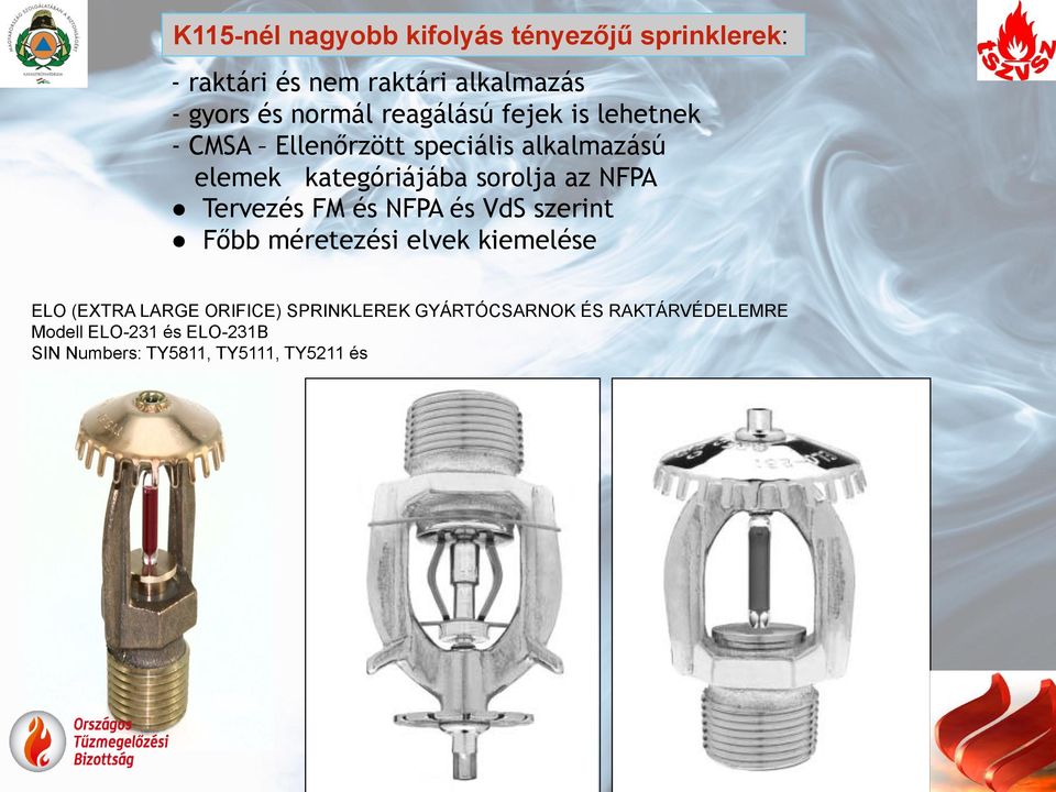 NFPA Tervezés FM és NFPA és VdS szerint Főbb méretezési elvek kiemelése ELO (EXTRA LARGE ORIFICE)