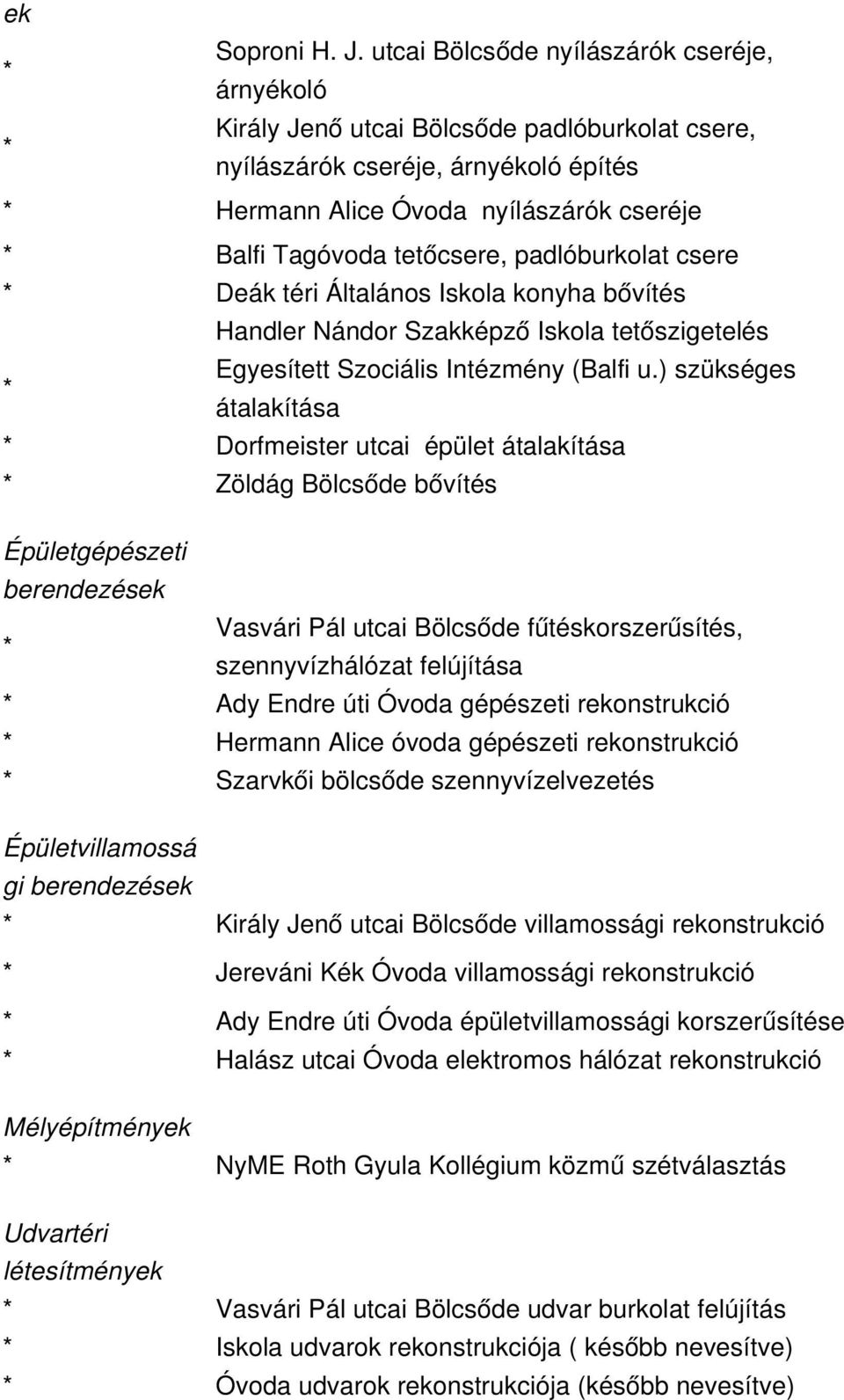 padlóburkolat csere Deák téri Általános Iskola konyha bővítés Handler Nándor Szakképző Iskola tetőszigetelés Egyesített Szociális Intézmény (Balfi u.