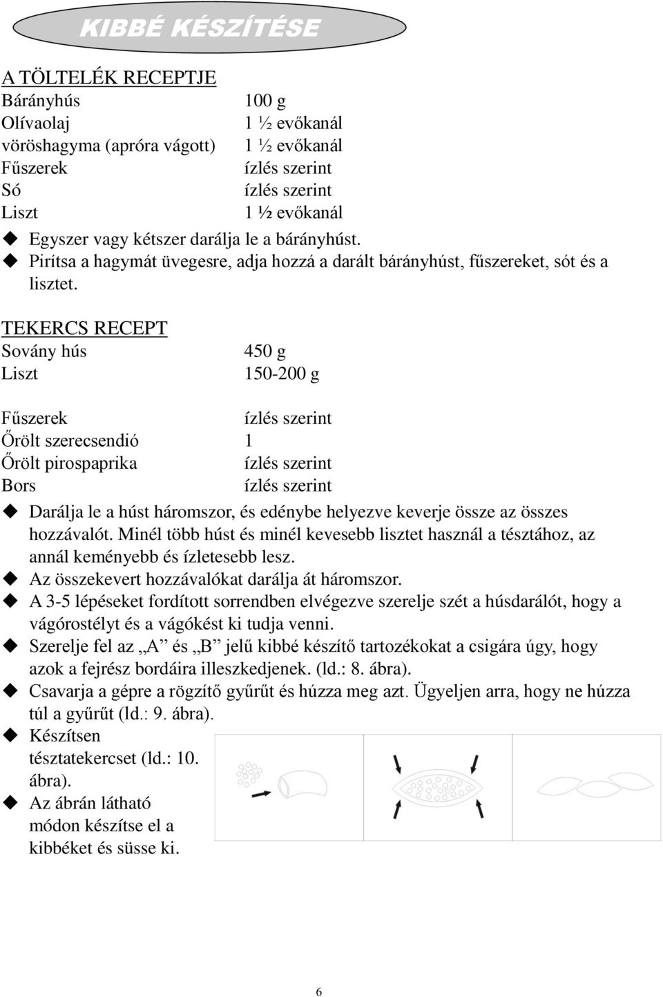 TEKERCS RECEPT Sovány hús Liszt 450 g 150-200 g Fűszerek Őrölt szerecsendió 1 Őrölt pirospaprika Bors Darálja le a húst háromszor, és edénybe helyezve keverje össze az összes hozzávalót.