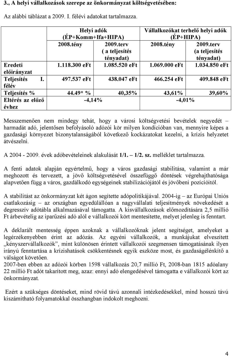 069.000 eft 1.034.850 eft előirányzat Teljesítés I. 497.537 eft 438.047 eft 466.254 eft 409.848 eft félév Teljesítés % 44.