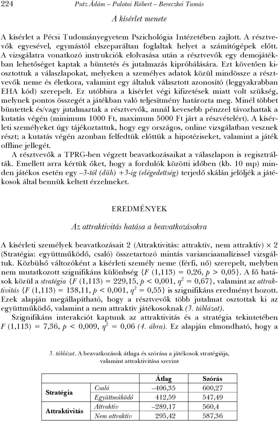 A vizsgálatra vonatkozó instrukciók elolvasása után a résztvevők egy demojátékban lehetőséget kaptak a büntetés és jutalmazás kipróbálására.