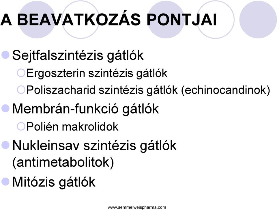 gátlók (echinocandinok) Membrán-funkció gátlók Polién