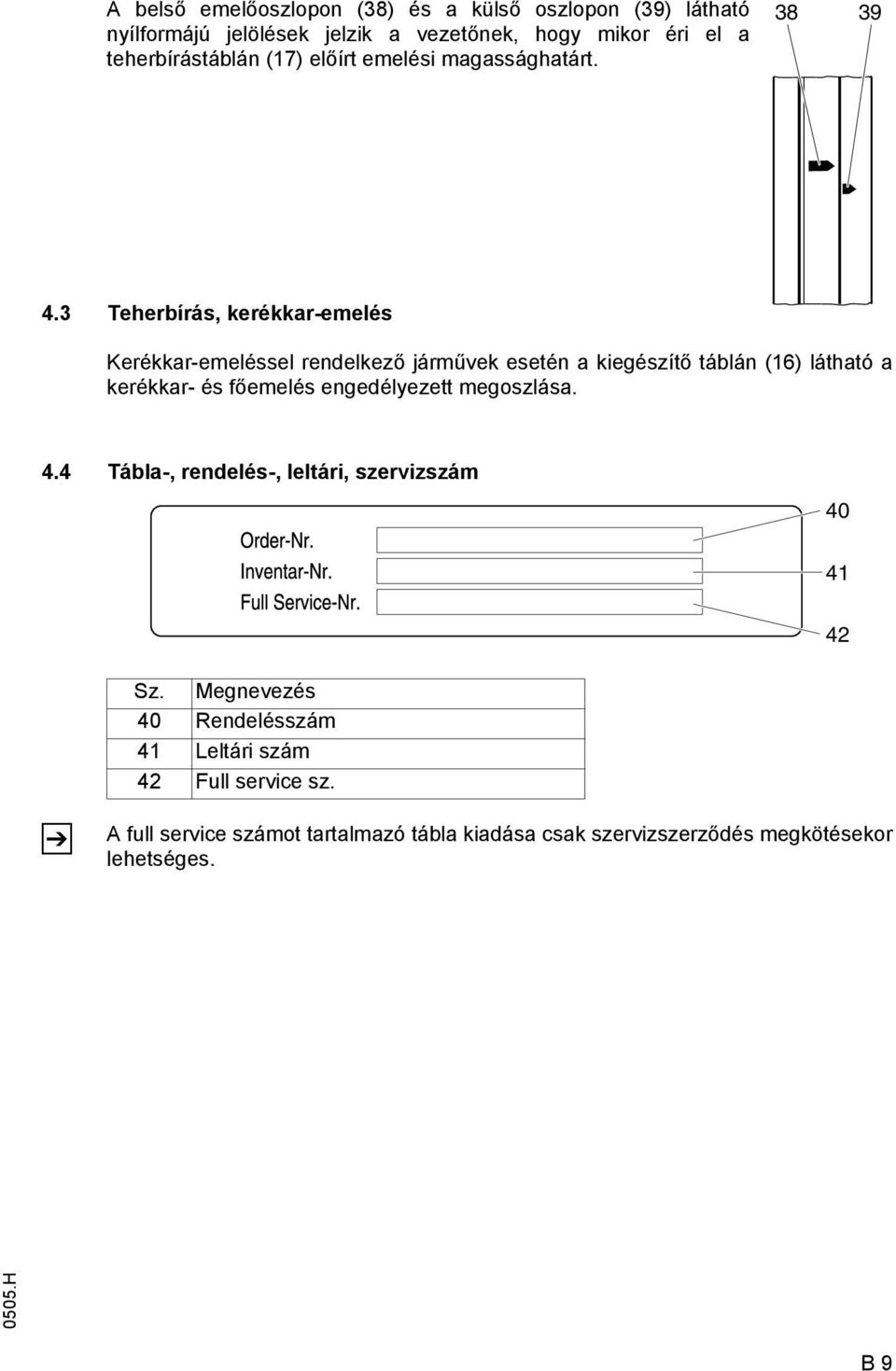 3 Teherbírás, kerékkar-emelés Kerékkar-emeléssel rendelkező járművek esetén a kiegészítő táblán (16) látható a kerékkar- és főemelés