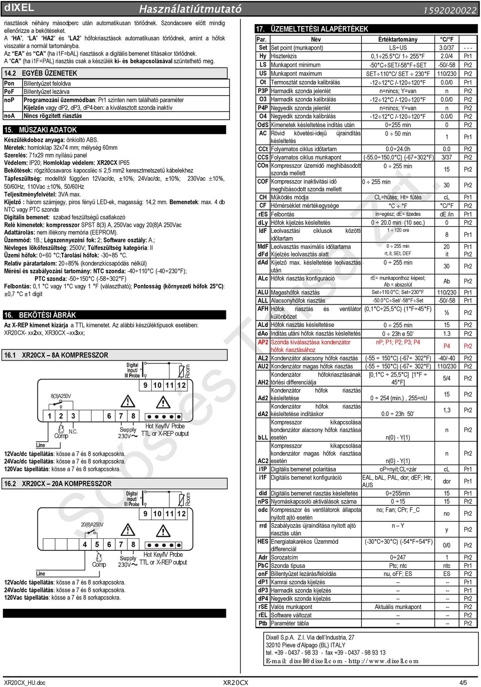 A CA (ha i1f=pal) riasztás csak a készülék ki- és bekapcsolásával szüntethető meg. 14.