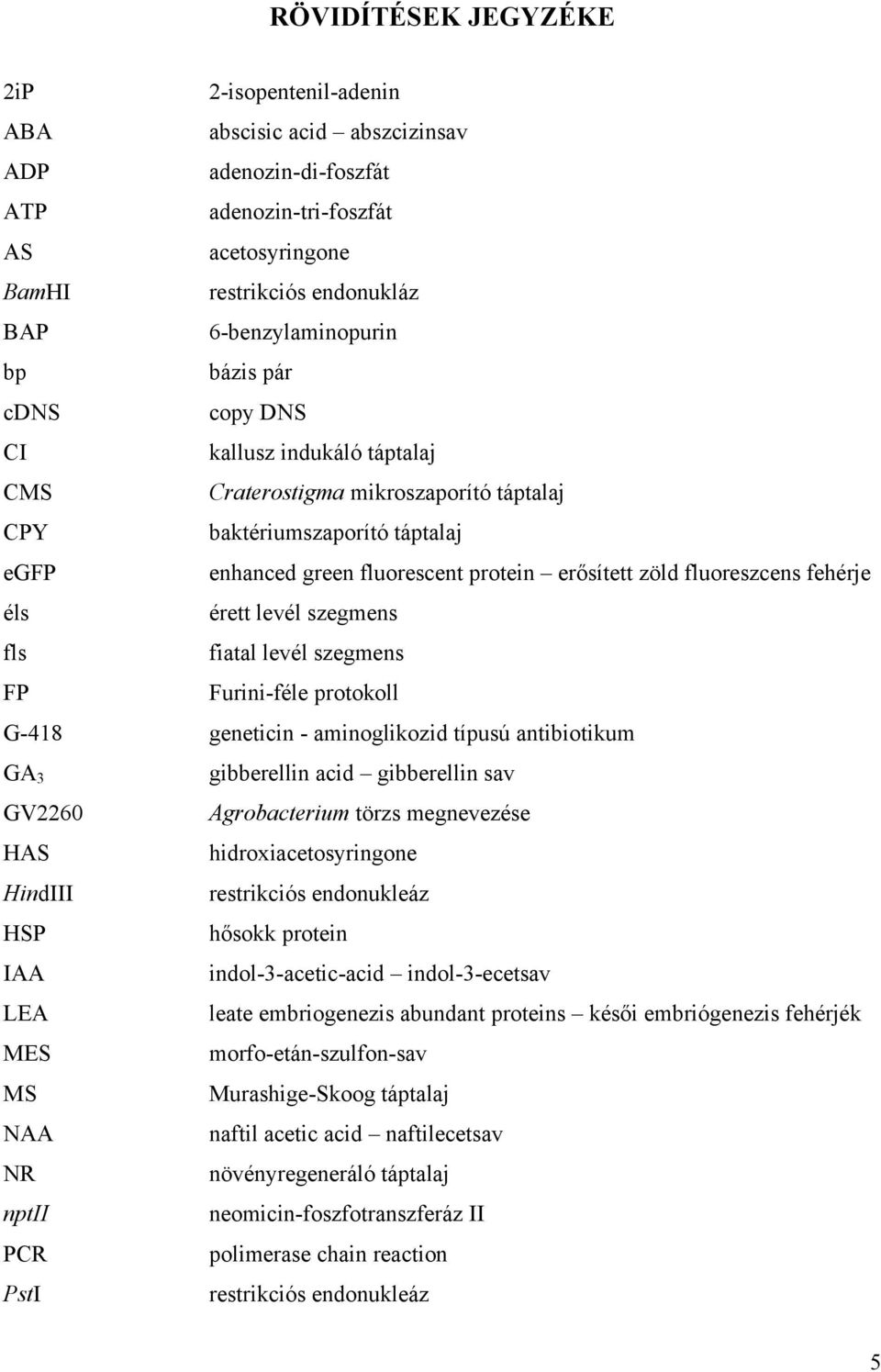 fehérje éls érett levél szegmens fls fiatal levél szegmens FP Furini-féle protokoll G-418 geneticin - aminoglikozid típusú antibiotikum GA 3 gibberellin acid gibberellin sav GV2260 Agrobacterium