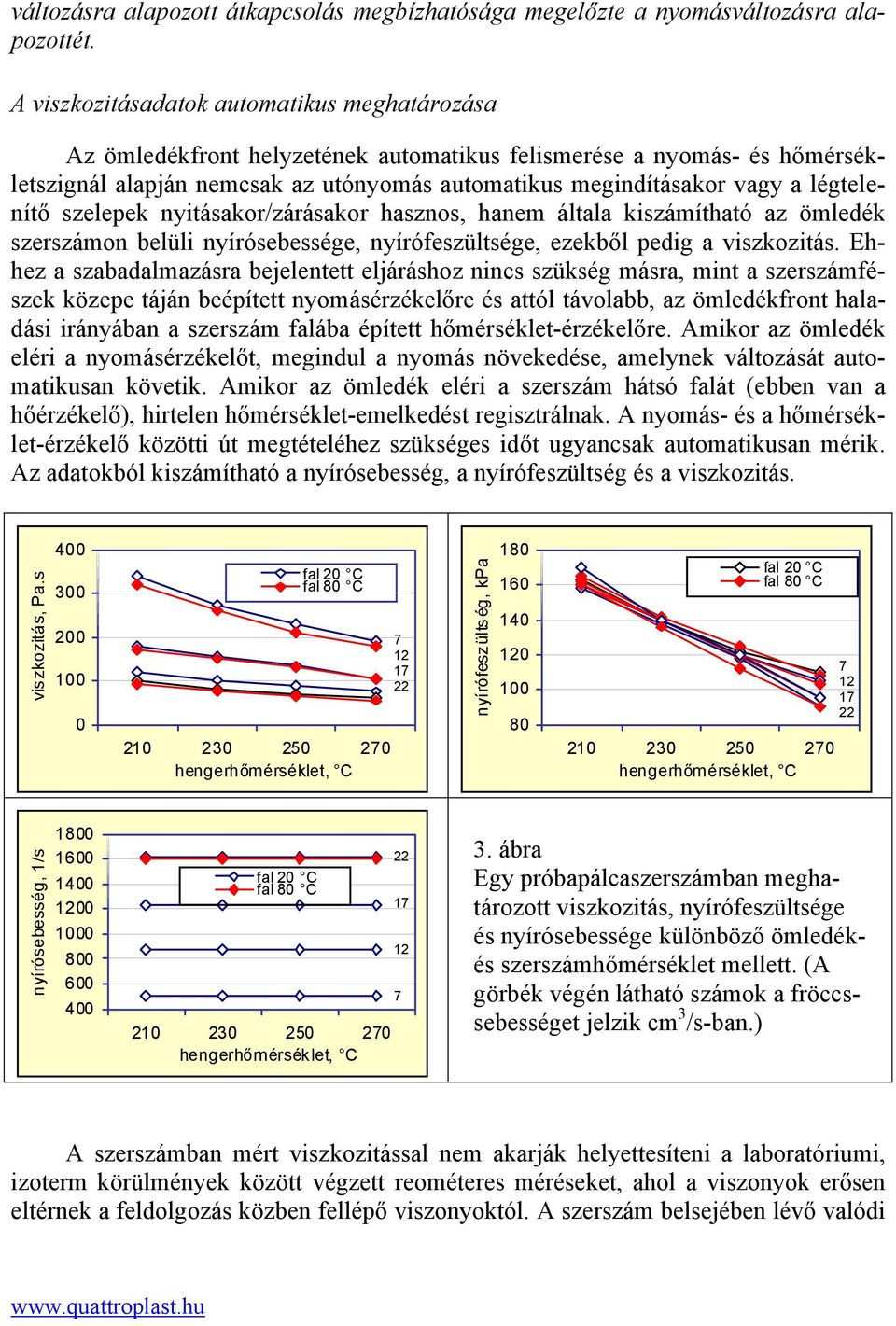 légtelenítő szelepek nyitásakor/zárásakor hasznos, hanem általa kiszámítható az ömledék szerszámon belüli nyírósebessége, nyírófeszültsége, ezekből pedig a viszkozitás.