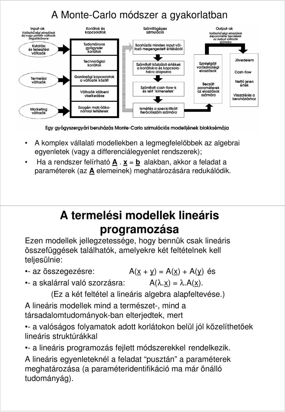 amelyekre két feltételnek kell teljesülnie: - az összegezésre: A(x + y) = A(x) + A(y) és - a skalárral való szorzásra: A(λx) = λa(x) (Ez a két feltétel a lineáris algebra alapfeltevése) A lineáris