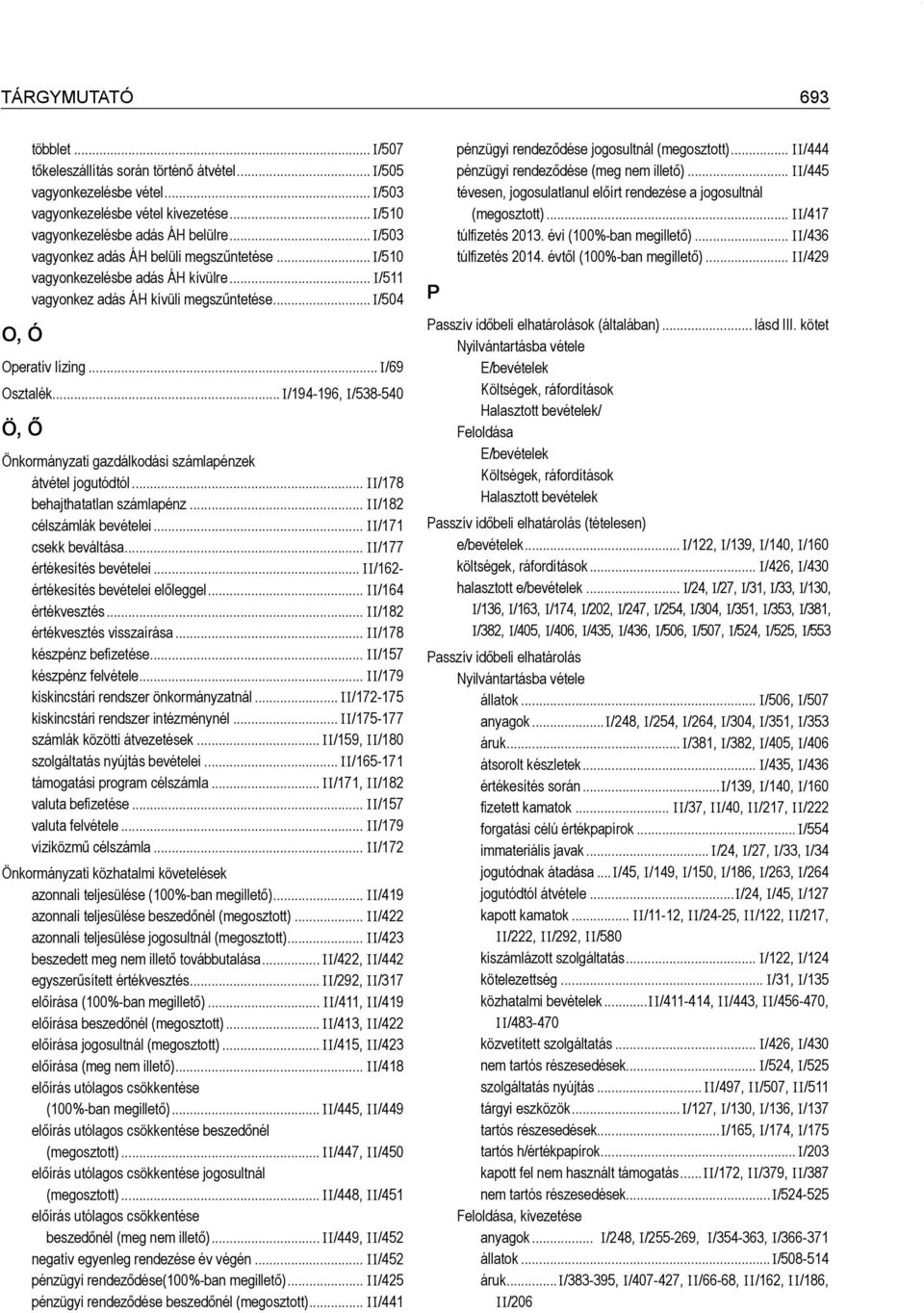 ..I/194-196, I/538-540 Ö, Ő Önkormányzati gazdálkodási számlapénzek átvétel jogutódtól... II/178 behajthatatlan számlapénz... II/182 célszámlák bevételei... II/171 csekk beváltása.