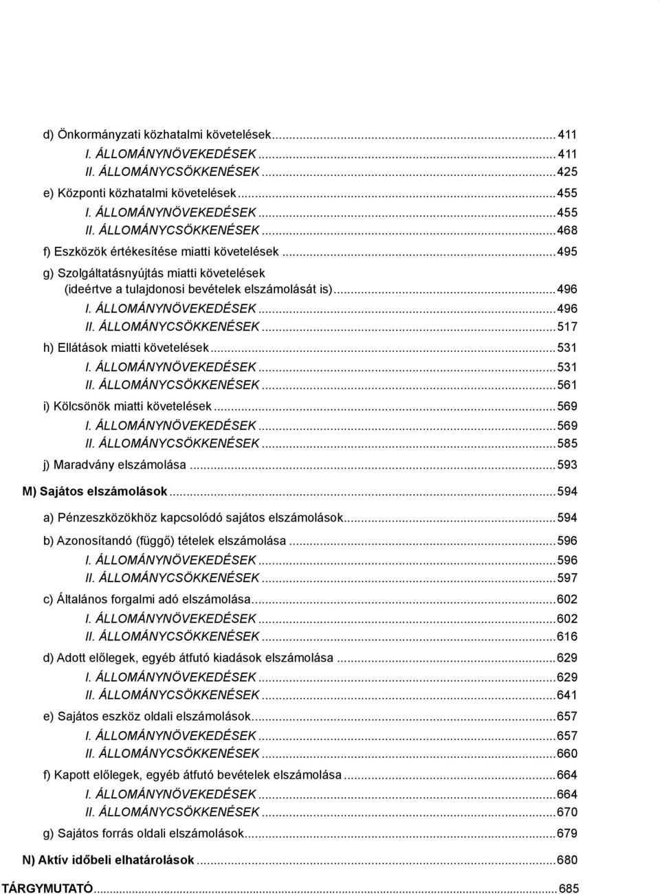 ..496 II. ÁLLOMÁNYCSÖKKENÉSEK...517 h) Ellátások miatti követelések...531 I. ÁLLOMÁNYNÖVEKEDÉSEK...531 II. ÁLLOMÁNYCSÖKKENÉSEK...561 i) Kölcsönök miatti követelések...569 I. ÁLLOMÁNYNÖVEKEDÉSEK...569 II.