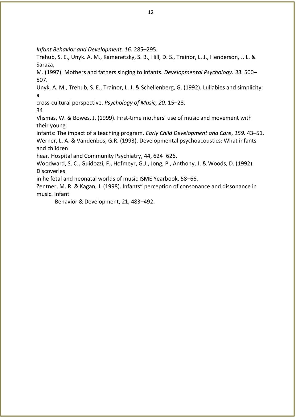 Lullabies and simplicity: a cross-cultural perspective. Psychology of Music, 20. 15 28. 34 Vlismas, W. & Bowes, J. (1999).