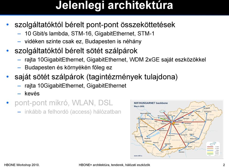 eszközökkel Budapesten és környékén főleg ez saját sötét szálpárok (tagintézmények tulajdona) rajta 10GigabitEthernet, GigabitEthernet