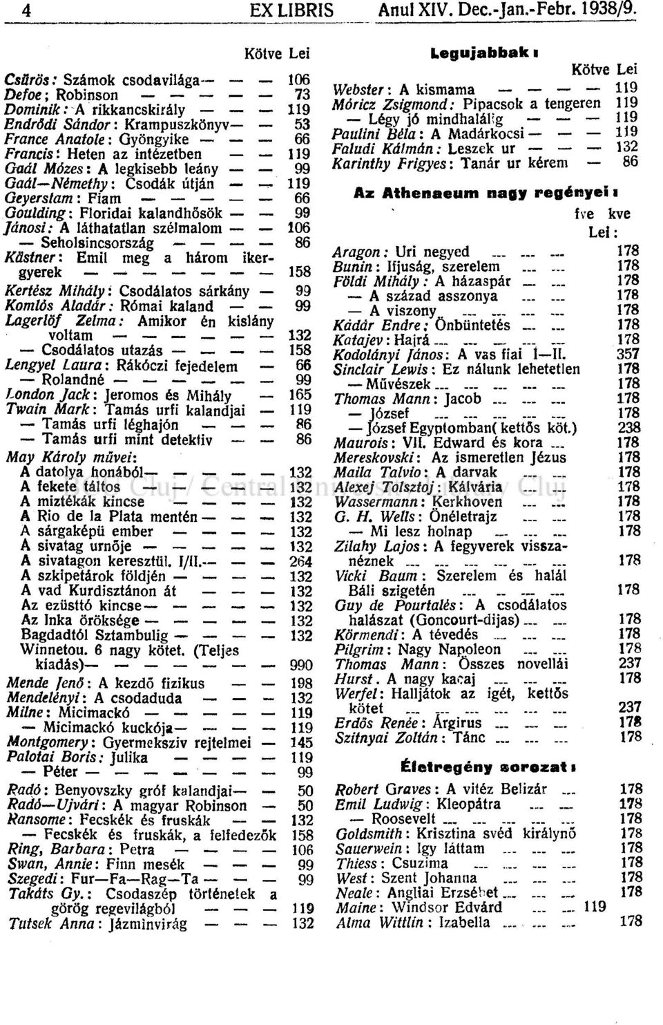 Heten az intézetben 119 Gaál Mózes: A legkisebb leány 99 Gadl Némethy: Csodák útján 119 Geyerslam: Fiam 66 Goulding: Floridai kalandhősök 99 Jánosi: A láthatatlan szélmalom 106 Seholsincsország 86