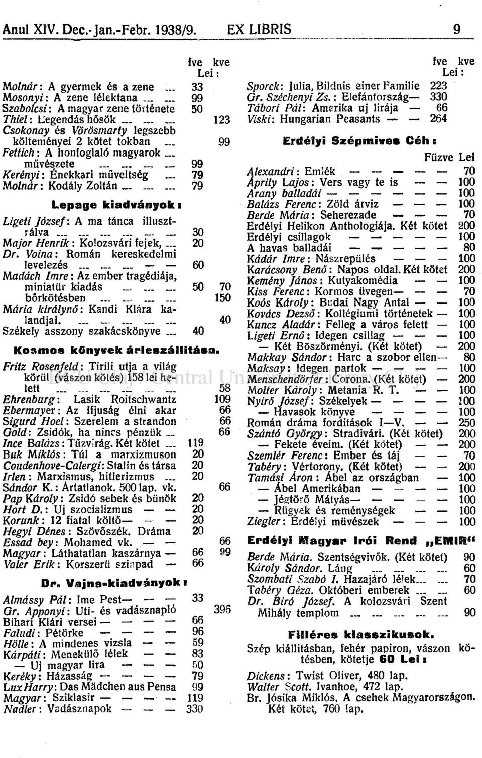 .. művészete 99 Kerényi: Énekkari műveltség _ 79 molnár: Kodály Zoltán _ 79 Lepage kiadványoki Ligeti József: A ma tánca illusztrálva. 30 Major Henrik: Kolozsvári fejek,... 20 Dr.