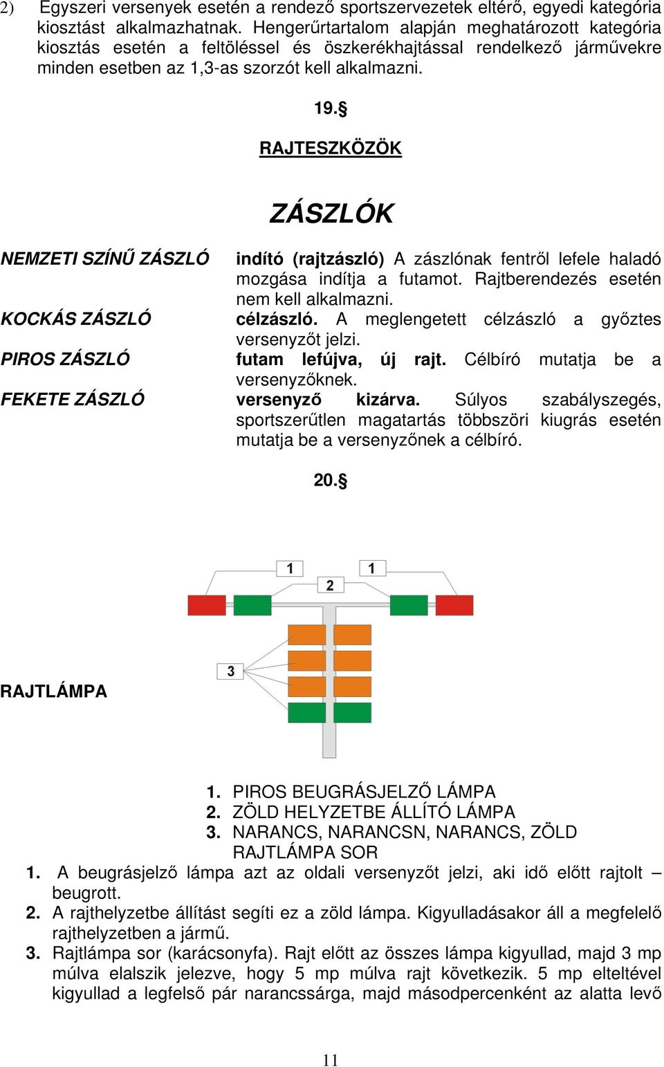 RAJTESZKÖZÖK NEMZETI SZÍN ZÁSZLÓ KOCKÁS ZÁSZLÓ PIROS ZÁSZLÓ ZÁSZLÓK indító (rajtzászló) A zászlónak fentrl lefele haladó mozgása indítja a futamot. Rajtberendezés esetén nem kell alkalmazni.