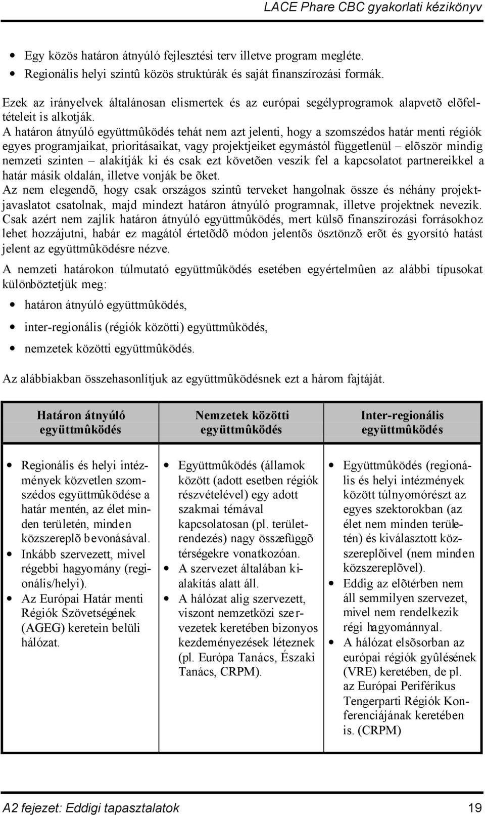 A határon átnyúló együttmûködés tehát nem azt jelenti, hogy a szomszédos határ menti régiók egyes programjaikat, prioritásaikat, vagy projektjeiket egymástól függetlenül elõször mindig nemzeti