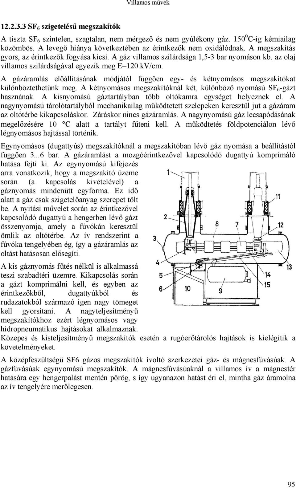 az olaj villamos szilárdságával egyezik meg E=120 kv/cm. A gázáramlás előállításának módjától függően egy- és kétnyomásos megszakítókat különböztethetünk meg.