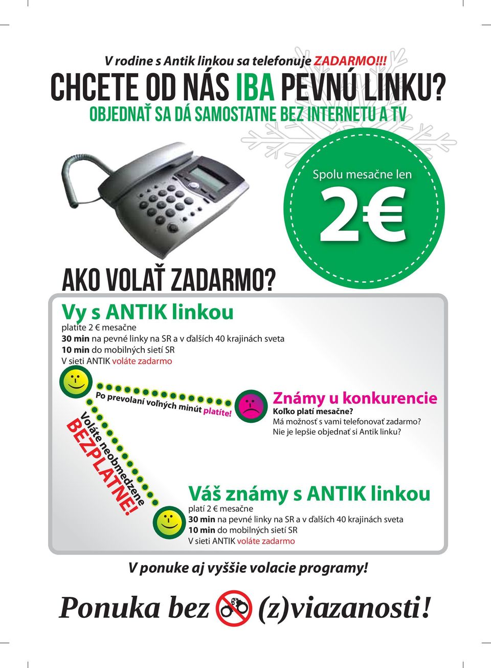 prevolaní voľných minút platíte! :-( Známy u konkurencie Koľko platí mesačne? Má možnosť s vami telefonovať zadarmo? Nie je lepšie objednať si Antik linku?