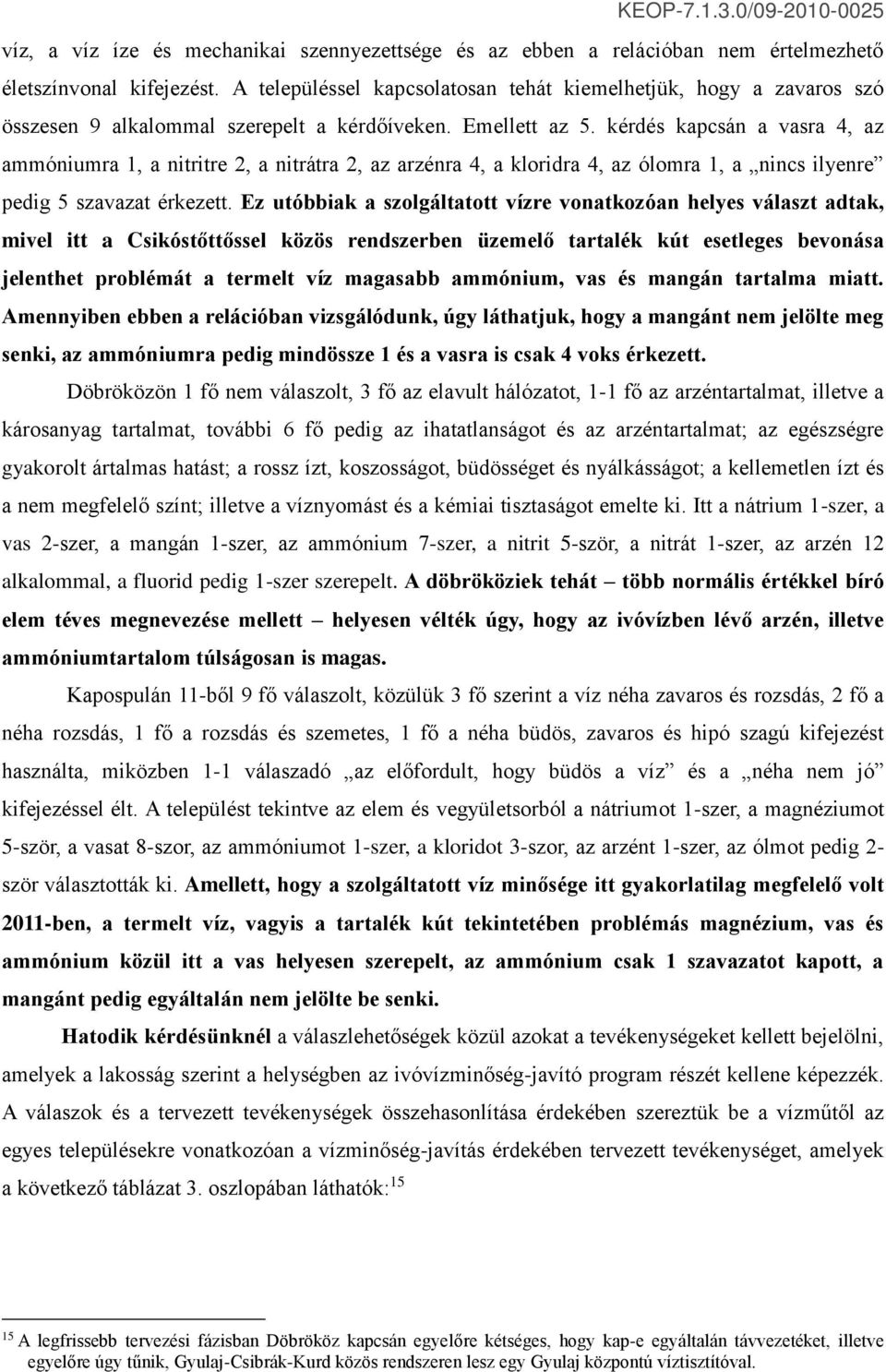 kérdés kapcsán a vasra 4, az ammóniumra 1, a nitritre 2, a nitrátra 2, az arzénra 4, a kloridra 4, az ólomra 1, a nincs ilyenre pedig 5 szavazat érkezett.