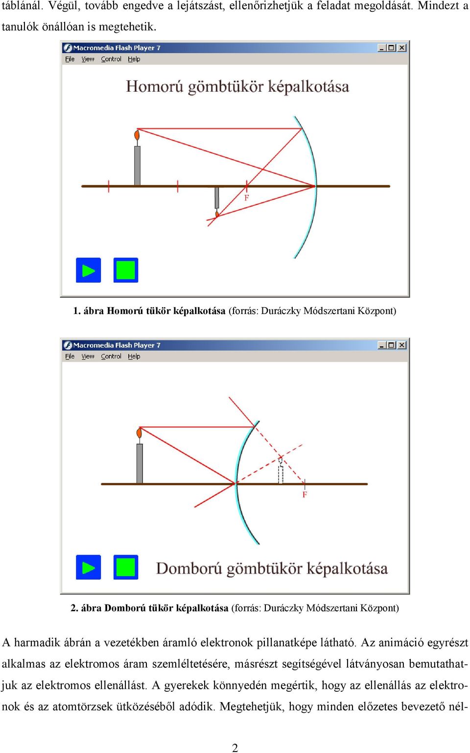 ábra Domború tükör képalkotása (forrás: Duráczky Módszertani Központ) A harmadik ábrán a vezetékben áramló elektronok pillanatképe látható.