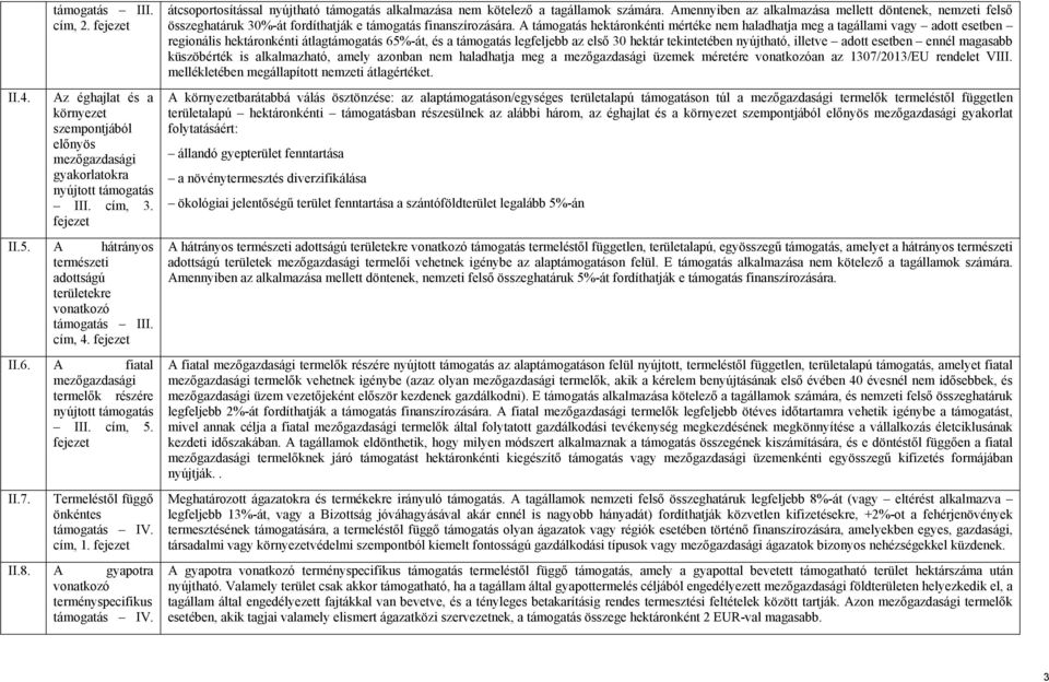 Termeléstől függő önkéntes támogatás IV. cím, 1. fejezet II.8. A gyapotra vonatkozó terményspecifikus támogatás IV.