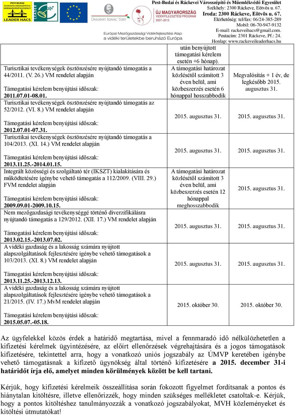 Integrált közösségi és szolgáltató tér (IKSZT) kialakítására és működtetésére igénybe vehető támogatás a 112/2009. (VIII. 29.) FVM rendelet alapján 2009.09.01-2009.10.15.