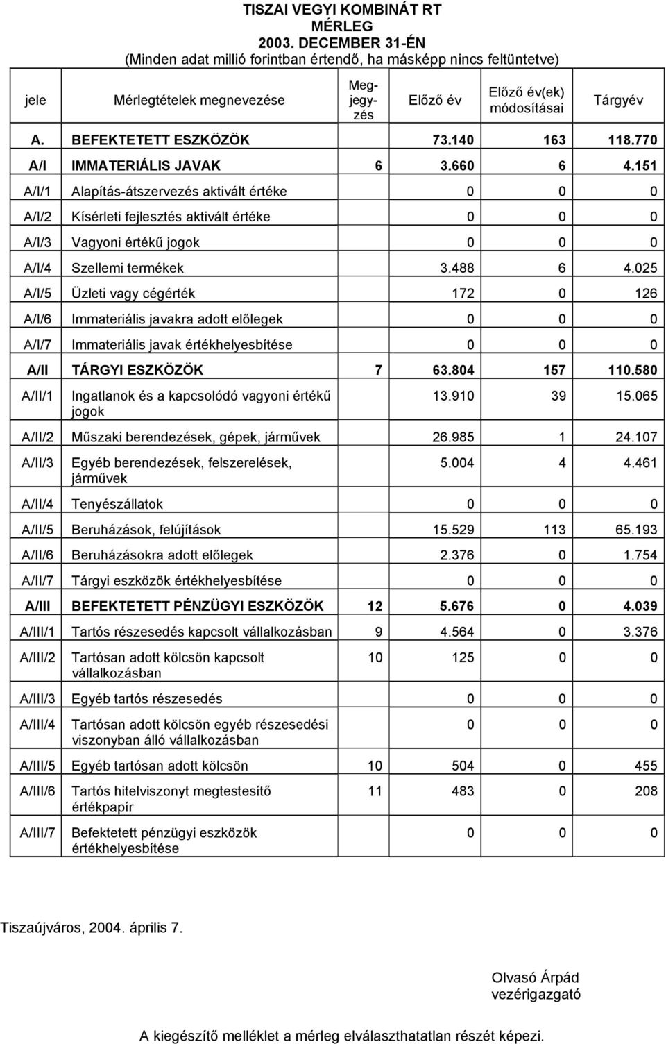 140 163 118.770 A/I IMMATERIÁLIS JAVAK 6 3.660 6 4.