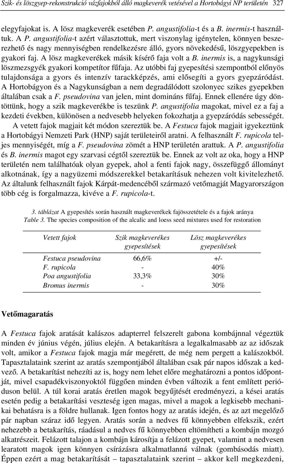 A lösz magkeverékek másik kísérõ faja volt a B. inermis is, a nagykunsági löszmezsgyék gyakori kompetítor fûfaja.