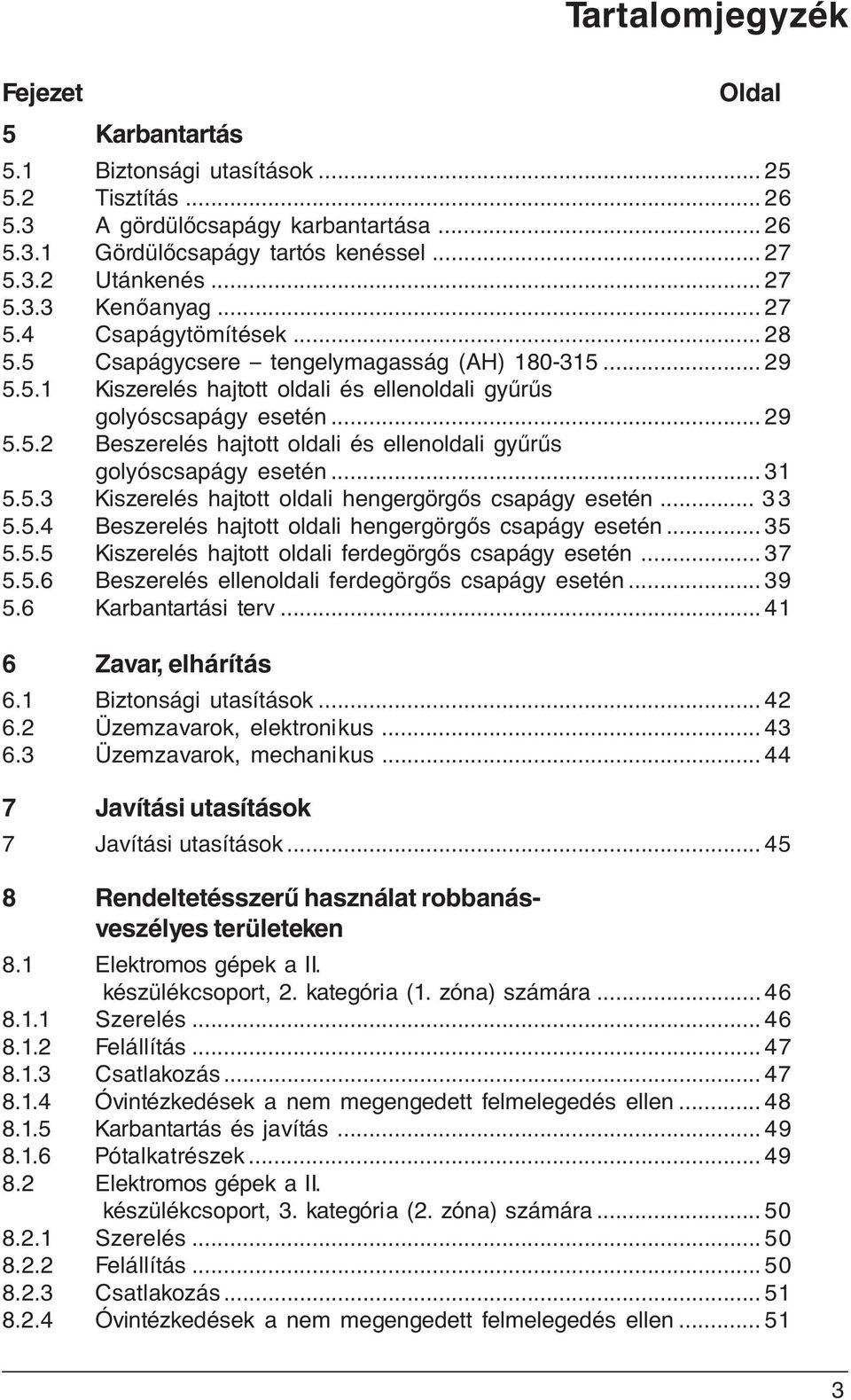 .. 31 5.5.3 Kiszerelés hajtott oldali hengergörgős csapágy esetén... 3 3 5.5.4 Beszerelés hajtott oldali hengergörgős csapágy esetén... 35 5.5.5 Kiszerelés hajtott oldali ferdegörgős csapágy esetén.