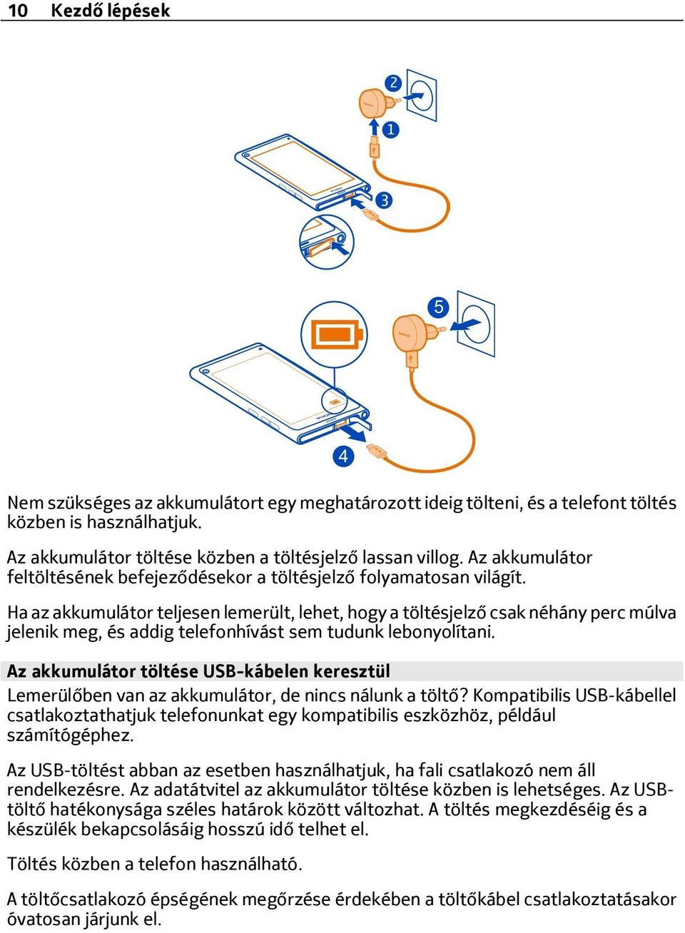 Ha az akkumulátor teljesen lemerült, lehet, hogy a töltésjelző csak néhány perc múlva jelenik meg, és addig telefonhívást sem tudunk lebonyolítani.