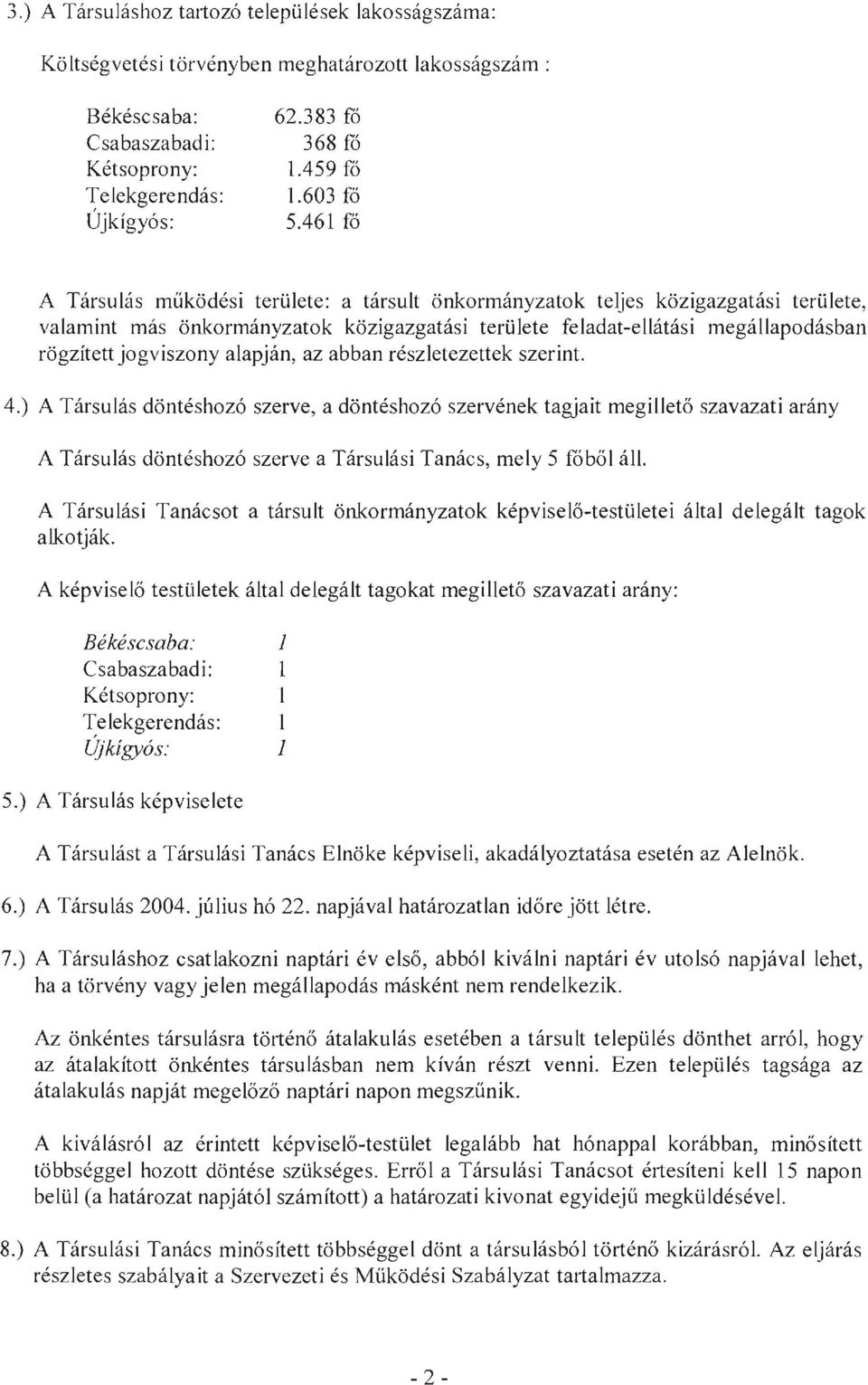 461 fó A Társulás működési területe: a társult önkormányzatok teljes közigazgatási területe, valamint más önkormányzatok közigazgatási területe feladat-ellátási megállapodásban rögzített jogviszony