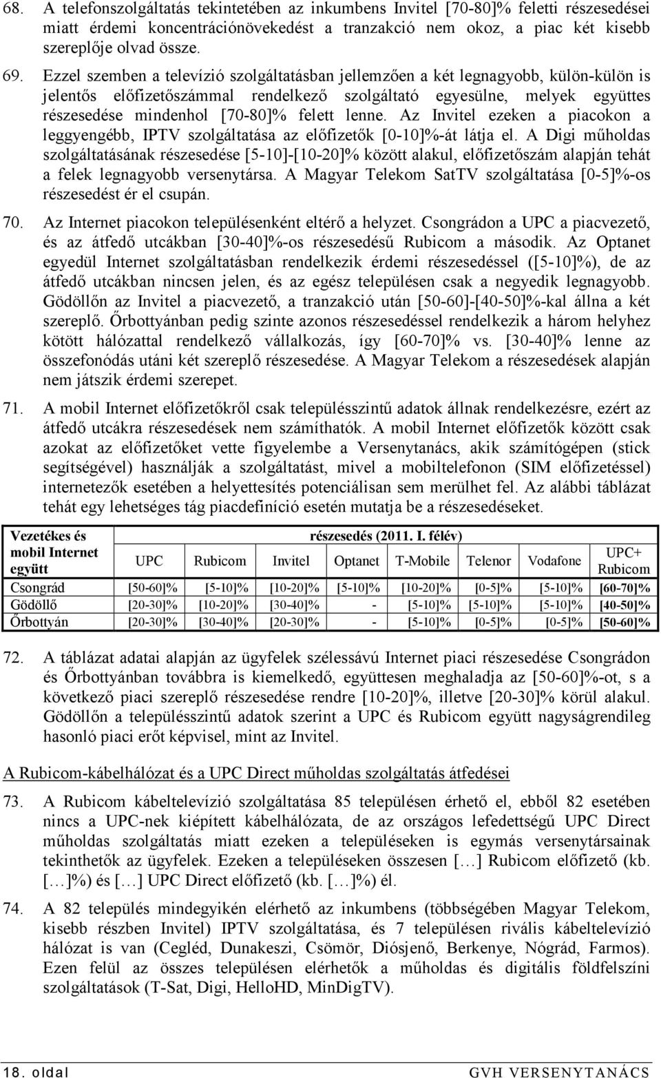 lenne. Az Invitel ezeken a piacokon a leggyengébb, IPTV szolgáltatása az elıfizetık [0-10]%-át látja el.