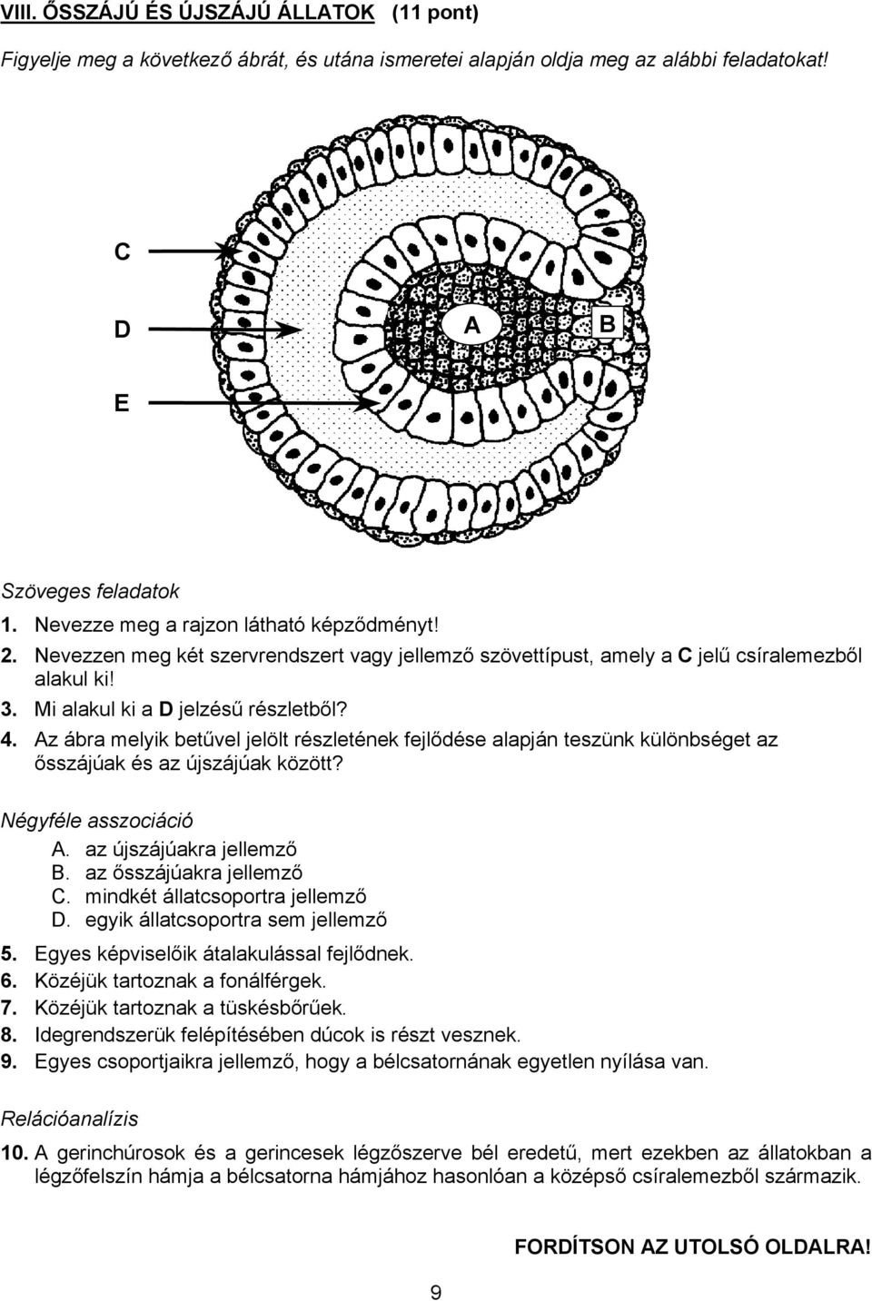 z ábra melyik betűvel jelölt részletének fejlődése alapján teszünk különbséget az ősszájúak és az újszájúak között? Négyféle asszociáció. az újszájúakra jellemző. az ősszájúakra jellemző C.