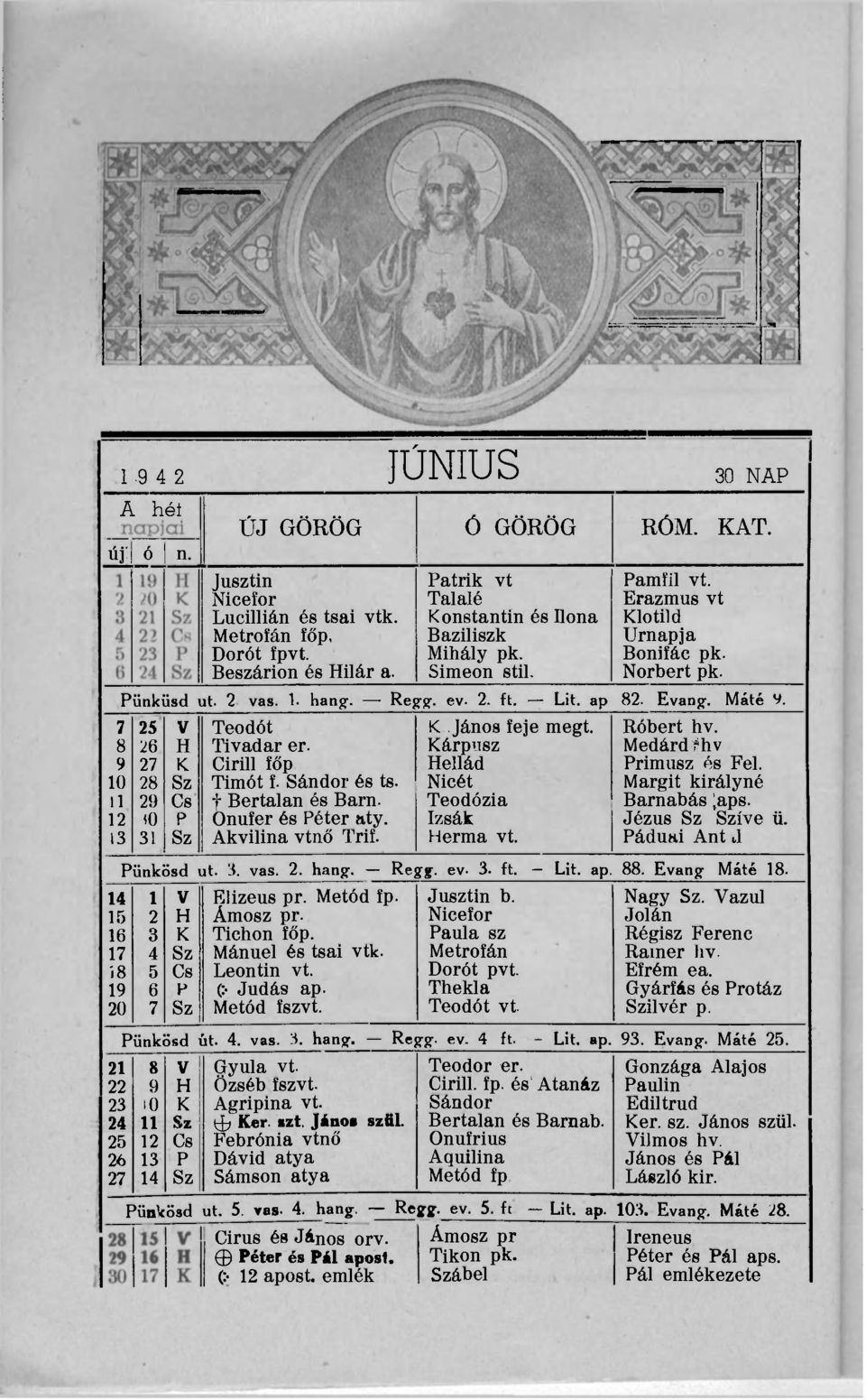 Máté V. 7 25 V Teodót K János feje megt. Róbert hv. 8 26 H Tivadar er. Kárpusz Medárd hv 9 27 K Cirill főp Hellád Primusz és Fel. 10 28 Sz Timót f. Sándor és ts.