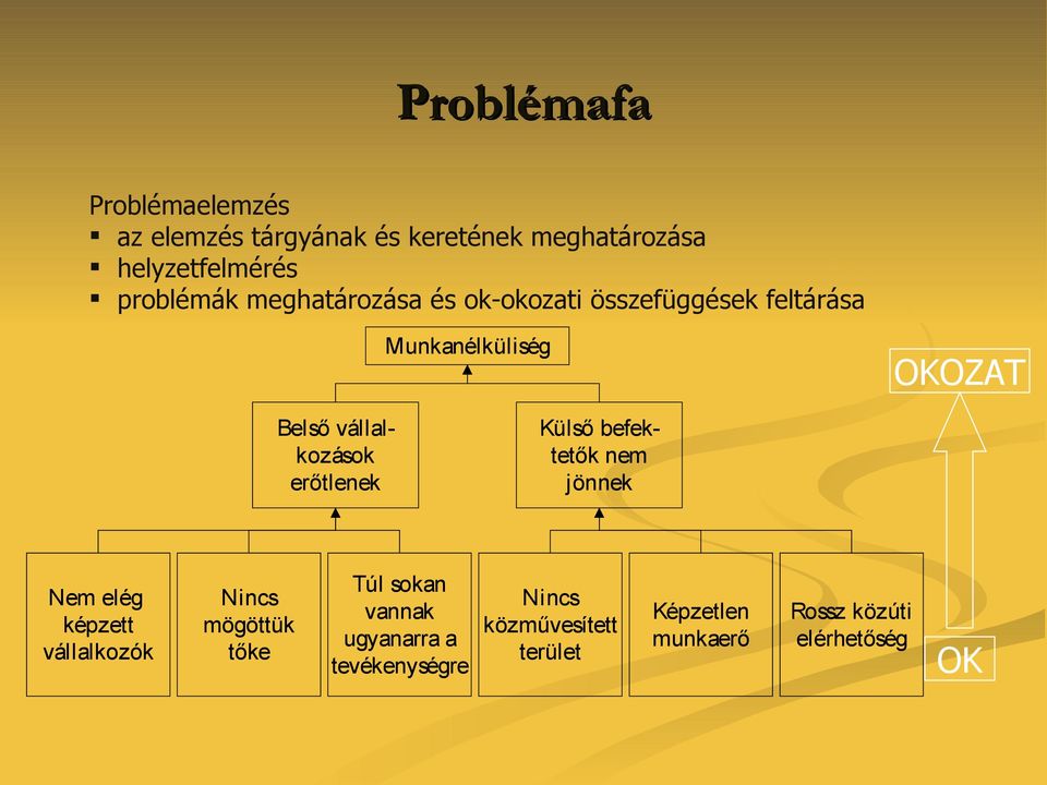 vállalkozások erőtlenek Külső befektetők nem jönnek Nem elég képzett vállalkozók Nincs mögöttük