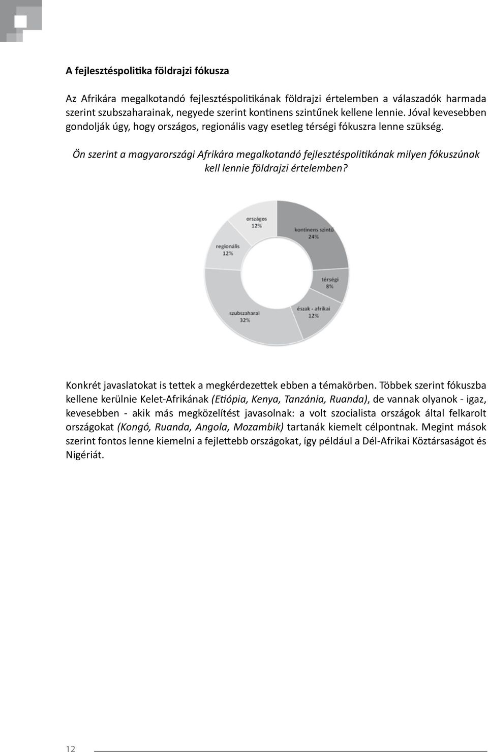 Ön szerint a magyarországi Afrikára megalkotandó fejlesztéspolitikának milyen fókuszúnak kell lennie földrajzi értelemben? Konkrét javaslatokat is tettek a megkérdezettek ebben a témakörben.