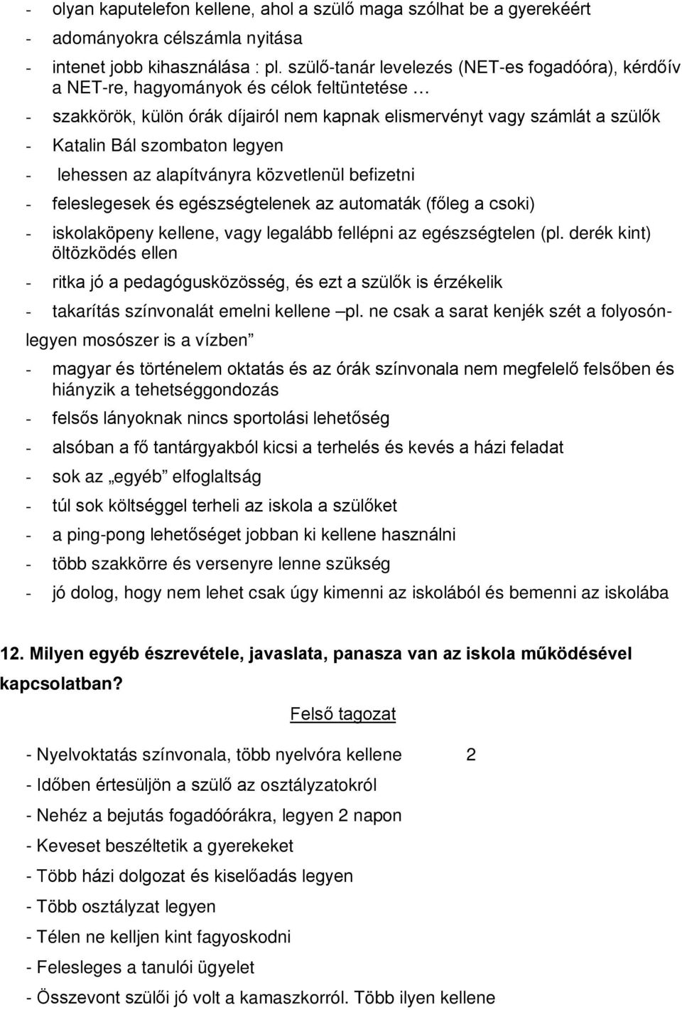 legyen - lehessen az alapítványra közvetlenül befizetni - feleslegesek és egészségtelenek az automaták (főleg a csoki) - iskolaköpeny kellene, vagy legalább fellépni az egészségtelen (pl.