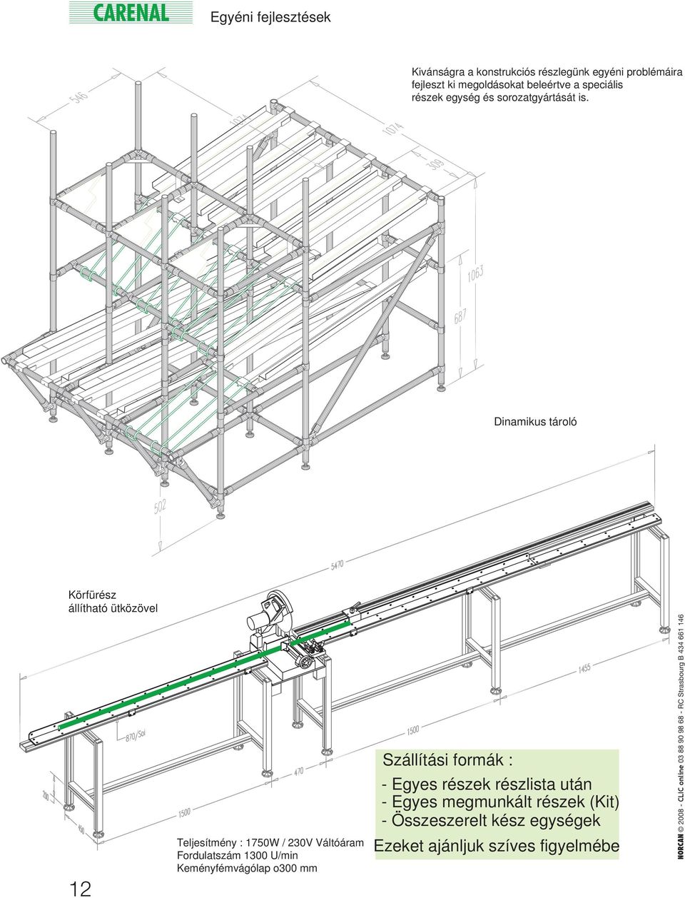 Dinamikus tároló Körfürész állítható ütközövel 12 Teljesítmény : 1750W / 230V Váltóáram Fordulatszám 1300 U/min Keményfémvágólap