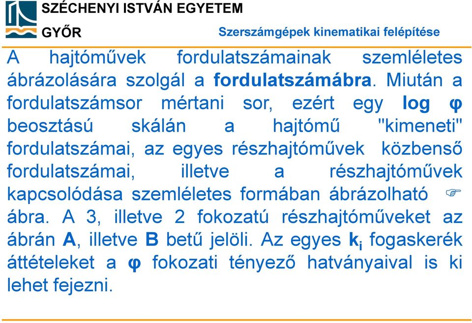 részhajtóművek közbenső fordulatszámai, illetve a részhajtóművek kapcsolódása szemléletes formában ábrázolható ábra.