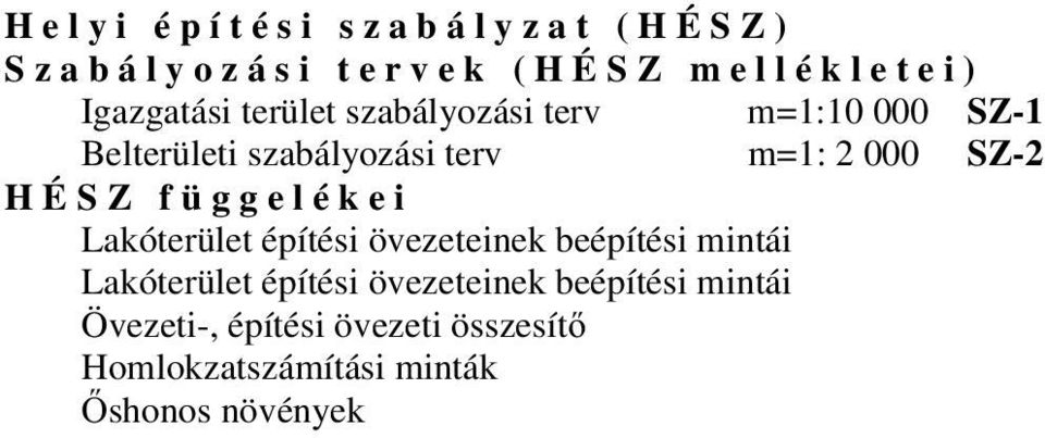 m=1: 2 000 SZ-2 H É S Z f ü g g e l é k e i Lakóterület építési övezeteinek beépítési mintái Lakóterület