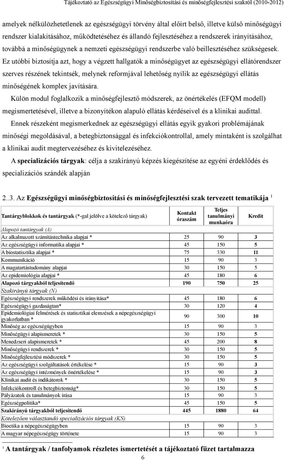 Ez utóbbi biztosítja azt, hogy a végzett hallgatók a minőségügyet az egészségügyi ellátórendszer szerves részének tekintsék, melynek reformjával lehetőség nyílik az egészségügyi ellátás minőségének