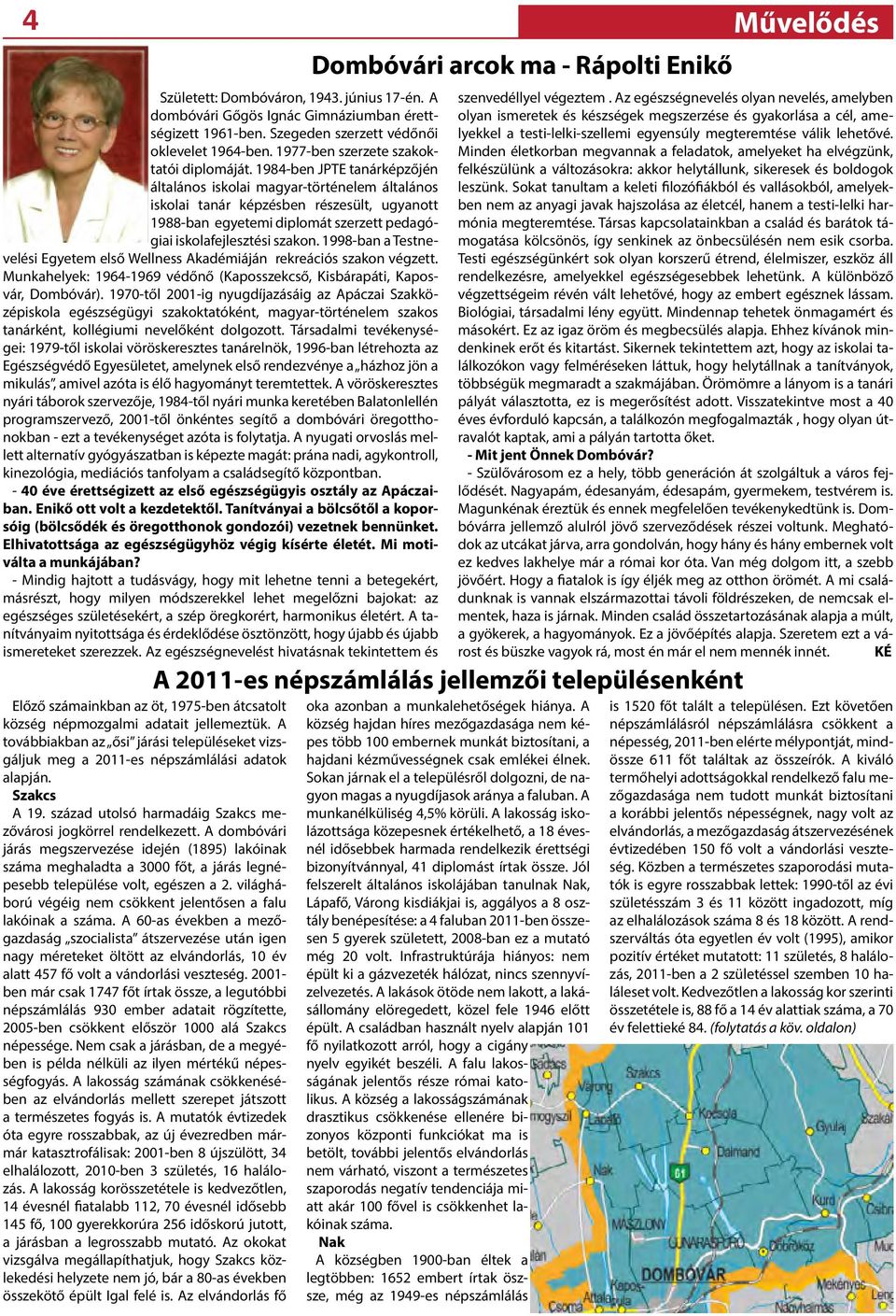 1998-ban a Testnevelési Egyetem első Wellness Akadémiáján rekreációs szakon végzett. Munkahelyek: 1964-1969 védőnő (Kaposszekcső, Kisbárapáti, Kaposvár, Dombóvár).