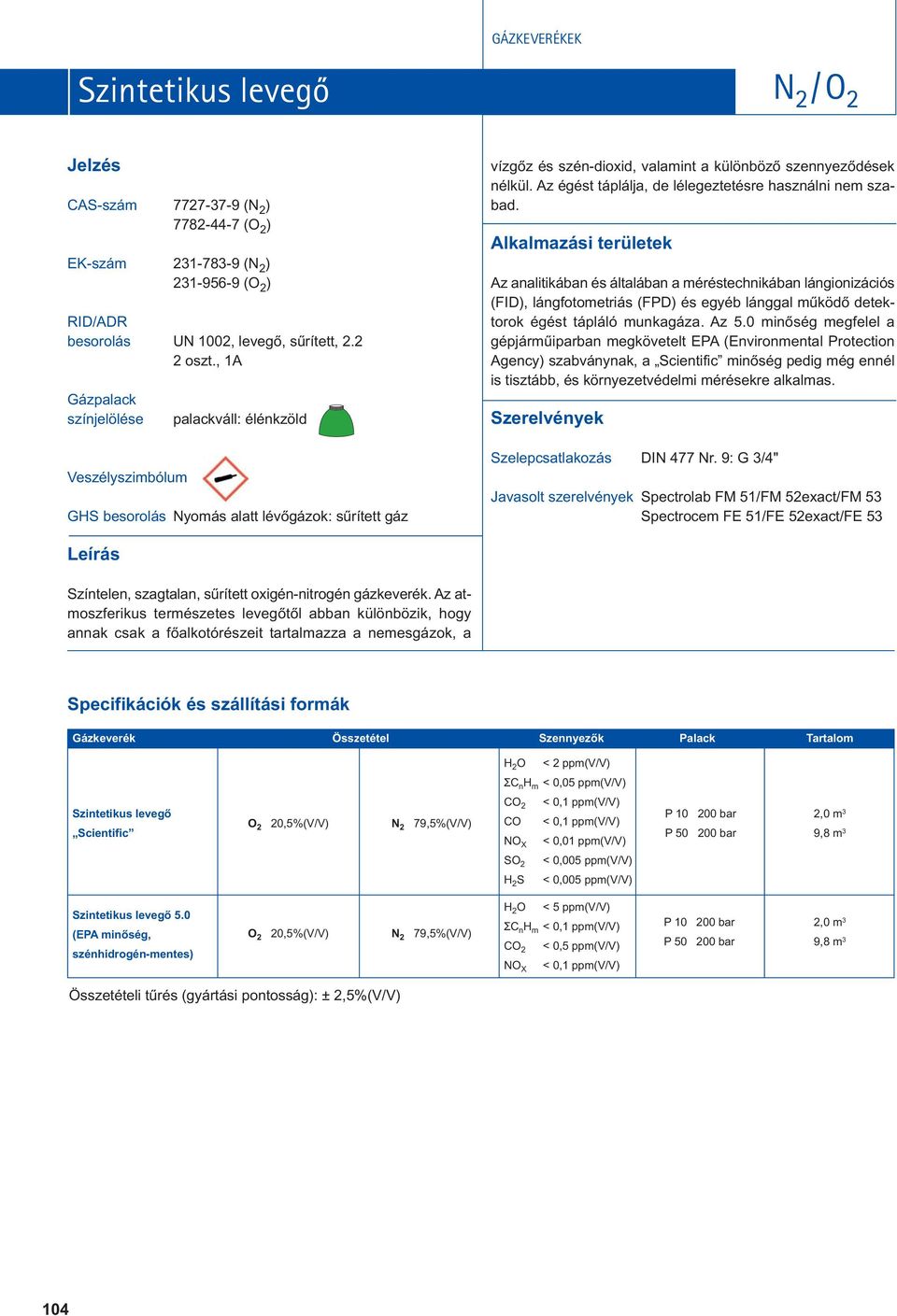 Az analitikában és általában a méréstechnikában lángionizációs (FID), lángfotometriás (FPD) és egyéb lánggal mûködô detektorok égést tápláló munkagáza. Az 5.