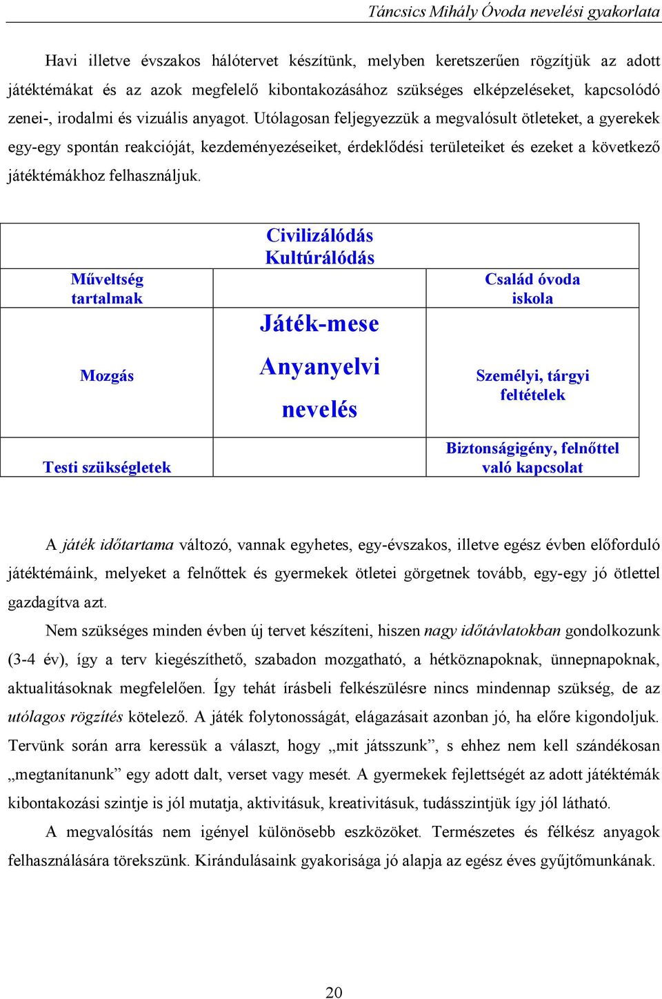 Utólagosan feljegyezzük a megvalósult ötleteket, a gyerekek egy-egy spontán reakcióját, kezdeményezéseiket, érdeklődési területeiket és ezeket a következő játéktémákhoz felhasználjuk.