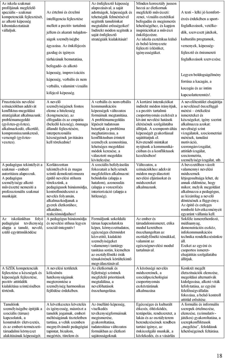 A pedagógus tekintélyét a szakmai - emberi autoritásra alapozzuk. A pedagógus személyisége alkotó művészetté nemesíti a professzionális szakmai munkáját.