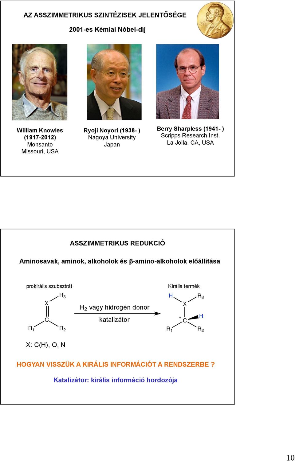 La Jolla, A, USA ASSZIMMETRIKUS REDUKIÓ Aminosavak, aminok, alkoholok és β-amino-alkoholok előállítása prokirális szubsztrát R 3