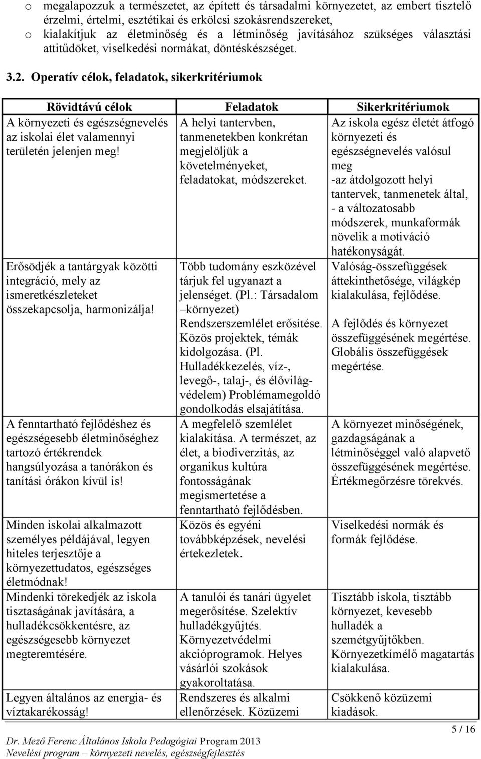 Operatív célok, feladatok, sikerkritériumok Rövidtávú célok Feladatok Sikerkritériumok A helyi tantervben, tanmenetekben konkrétan megjelöljük a követelményeket, feladatokat, módszereket.