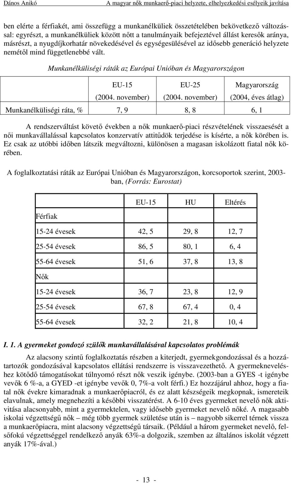 vált. Munkanélküliségi ráták az Európai Unióban és Magyarországon EU-15 (2004. november) EU-25 (2004.