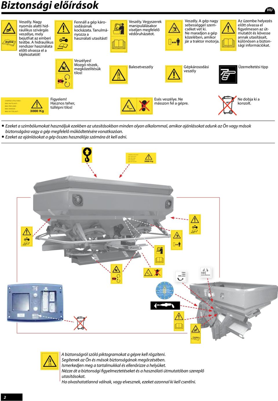 Ne maradjon a gép közelében, amikor jár a traktor motorja. z üzembe helyezés előtt olvassa el figyelmesen az útmutatót és kövesse annak utasításait, különösen a biztonsági információkat. Veszélyes!