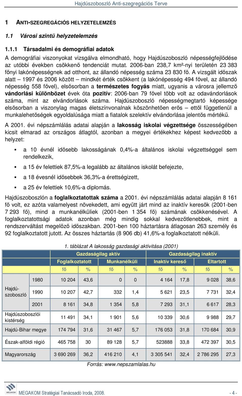 A vizsgált idıszak alatt 1997 és 2006 között mindkét érték csökkent (a lakónépesség 494 fıvel, az állandó népesség 558 fıvel), elsısorban a természetes fogyás miatt, ugyanis a városra jellemzı